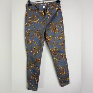 L'AGENCE Gray Pants with Red and Yellow Chain Design